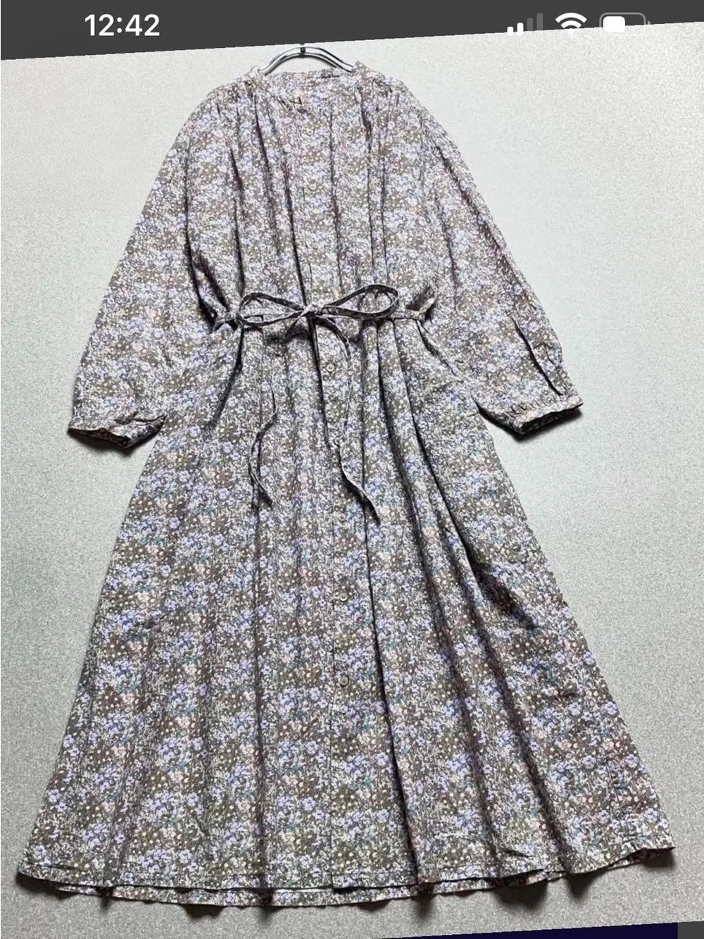 Floral Long Sleeve Midi Dress in Taupe Blue